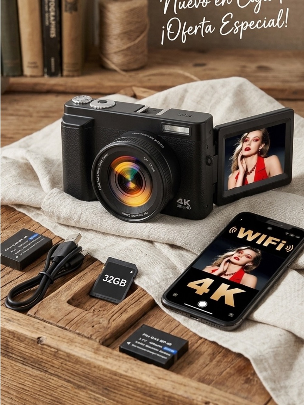 Compact 4K Digital Camera with Flip Screen - Black la